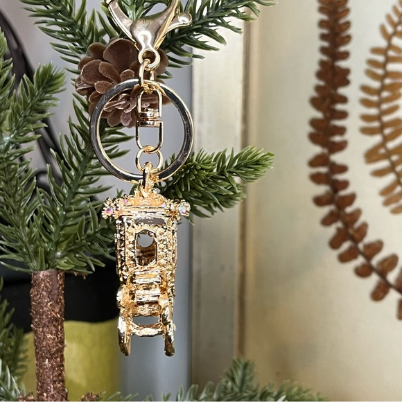 Gold Plated Princess Carriage with Sparkling CZ Bag Charm - Picture 2 of 5